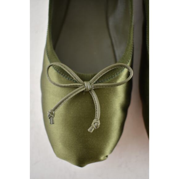 Miu Miu Satin Oliva Green Black White Logo Strap Ballet Ballerina Flats 37.5 - Picture 10 of 16